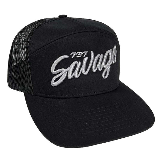 168 Black/Silver 7 Panel Savage Hat